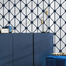 Geometric Wallpaper with a Connecting Dot Grid in Dark Blue and White - B109