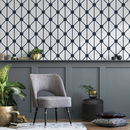 Geometric Wallpaper with a Connecting Dot Grid in Dark Blue and White - B109