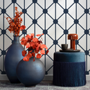Geometric Wallpaper with a Connecting Dot Grid in Dark Blue and White - B109