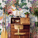 Floral Wallpaper with a Watercolor Peony Bouquet in Pink, Blue, and Green - B110