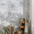 Floral Wallpaper with Hand-Drawn Chrysanthemums in Blue - B150