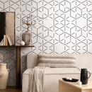 Geometric Wallpaper with a Hexagonal Line Pattern in Black - B153