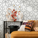 Geometric Wallpaper with a Hexagonal Line Pattern in Black - B153
