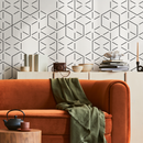 Geometric Wallpaper with a Hexagonal Line Pattern in Black - B153