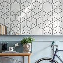 Geometric Wallpaper with a Hexagonal Line Pattern in Black - B153