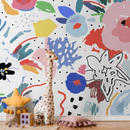 Abstract Wallpaper with Painterly Florals in Pink, Blue, and Red - B172
