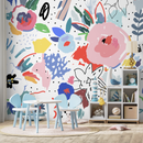 Abstract Wallpaper with Painterly Florals in Pink, Blue, and Red - B172