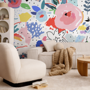 Abstract Wallpaper with Painterly Florals in Pink, Blue, and Red - B172