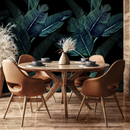 Botanical Wallpaper Featuring Large Banana Leaves in Green and Black - B217