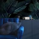 Botanical Wallpaper Featuring Large Banana Leaves in Green and Black - B217