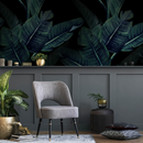 Botanical Wallpaper Featuring Large Banana Leaves in Green and Black - B217
