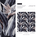 Botanical Wallpaper with Bird of Paradise Flowers in Indigo, Beige, and Black - B221