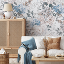 Vintage Floral Wallpaper with Peonies in Blue and Pink - B232