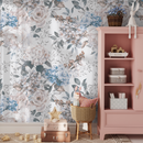 Vintage Floral Wallpaper with Peonies in Blue and Pink - B232