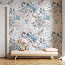 Vintage Floral Wallpaper with Peonies in Blue and Pink - B232