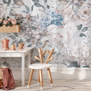 Vintage Floral Wallpaper with Peonies in Blue and Pink - B232