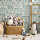 Damask Wallpaper with a Distressed Motif in Teal and Cream - B236