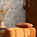 Abstract Wallpaper with Wavy Feather-Like Strokes in Blue and Brown - B239