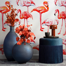 Tropical Wallpaper with a Watercolor Flamingo Motif in Red, Pink, and Orange - B248