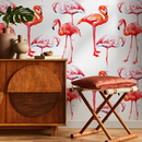 Tropical Wallpaper with a Watercolor Flamingo Motif in Red, Pink, and Orange - B248