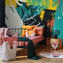 Abstract Wallpaper with Bold Shapes and Scribbles in Teal, Yellow, and Black - B309