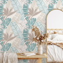 Tropical Wallpaper with Birds of Paradise in Teal and Beige - B314