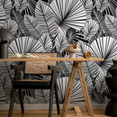 Botanical Wallpaper with a Fan Palm Motif in Black and White - B324