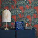 Animal Wallpaper Featuring Ornate Elephants in Red, Blue, and Gold - B347