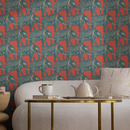Animal Wallpaper Featuring Ornate Elephants in Red, Blue, and Gold - B347
