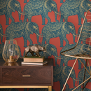 Animal Wallpaper Featuring Ornate Elephants in Red, Blue, and Gold - B347