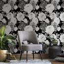 Floral Wallpaper with a Dramatic Rose Collage in Black and White - B370
