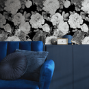Floral Wallpaper with a Dramatic Rose Collage in Black and White - B370