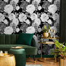 Floral Wallpaper with a Dramatic Rose Collage in Black and White - B370