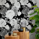 Floral Wallpaper with a Dramatic Rose Collage in Black and White - B370