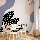 Abstract Mural Wallpaper with Organic Forms in Lavender, Blush, and Black - B377