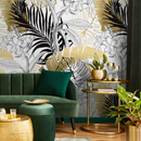 Tropical Wallpaper Featuring Bold Jungle Leaves in Gold and Black - B387
