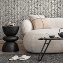 Abstract Wallpaper with a Block Print Chevron Motif in Black and Off-White - B400