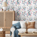 Floral Wallpaper with Hand-Drawn Lilies and Wildflowers in Pink, Blue, and Yellow - B401
