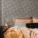 Geometric Wallpaper with a Woven Line Pattern in Black and Off-White - B418