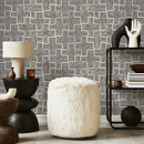 Geometric Wallpaper with a Woven Line Pattern in Black and Off-White - B418
