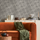 Geometric Wallpaper with a Woven Line Pattern in Black and Off-White - B418