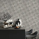 Geometric Wallpaper with a Woven Line Pattern in Black and Off-White - B418
