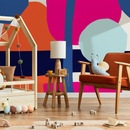 Abstract Wallpaper with Bold Overlapping Shapes in Pink, Blue, and Orange - B433
