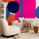 Abstract Wallpaper with Bold Overlapping Shapes in Pink, Blue, and Orange - B433