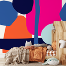 Abstract Wallpaper with Bold Overlapping Shapes in Pink, Blue, and Orange - B433