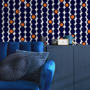 Geometric Wallpaper with Faceted Circles in Navy Blue and Orange - B434