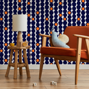 Geometric Wallpaper with Faceted Circles in Navy Blue and Orange - B434