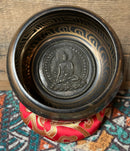 Tibetan Singing Bowl etched Om Mani Padme Hum symbols, carved on the inside