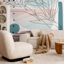 Abstract Wallpaper with a Line Art in Pink, Teal, and Black - B511