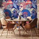 Pop Art Wallpaper Featuring Graphic Female Portraits in Blue, Pink, and Red - B523